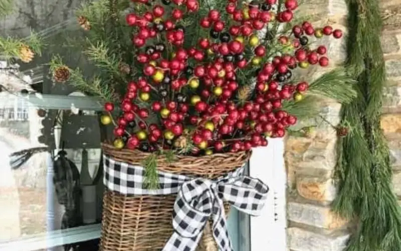 Couronne De Noël Aux Fruits Rouges Artificielle - Diamètre 45 Cm - Pour Porte D'entrée, Décoration Intérieure/extérieure