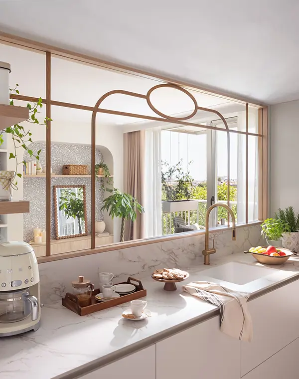 Cuisine 2026 : îlot arrondi et lignes courbes pour une circulation plus fluide