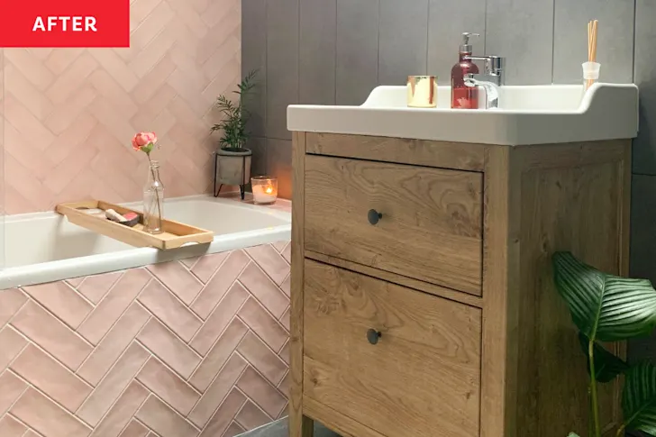 IKEA hack : commode HEMNES transformée en meuble-lavabo Commode HEMNES IKEA détournée en meuble-lavabo en bois chaleureux